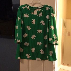 Green elephant print blouse